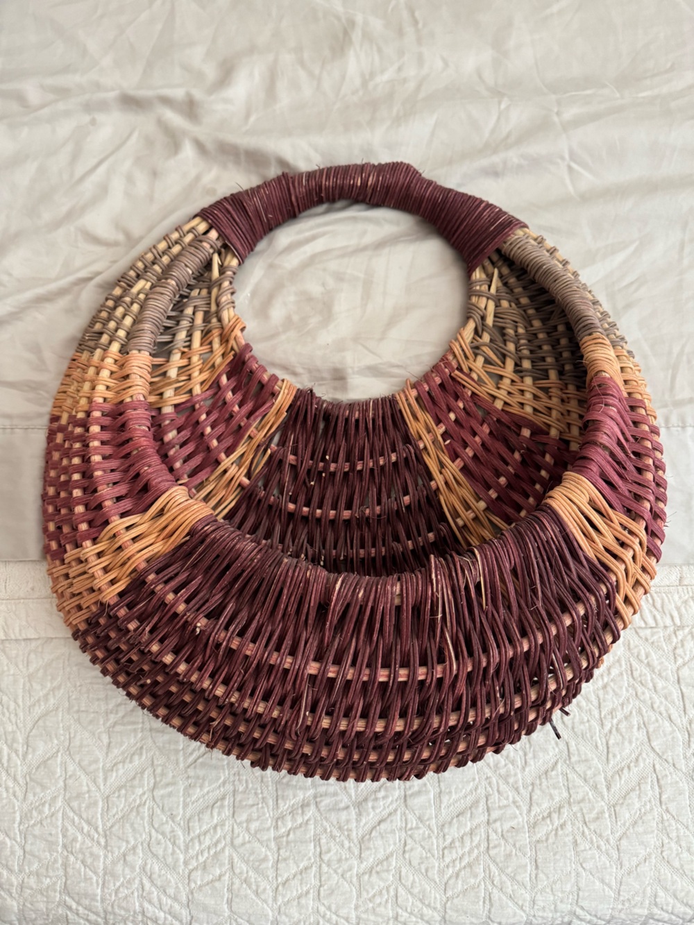 Handwoven Multicolor Wreath Accent - Burgundy, Tan & Gray